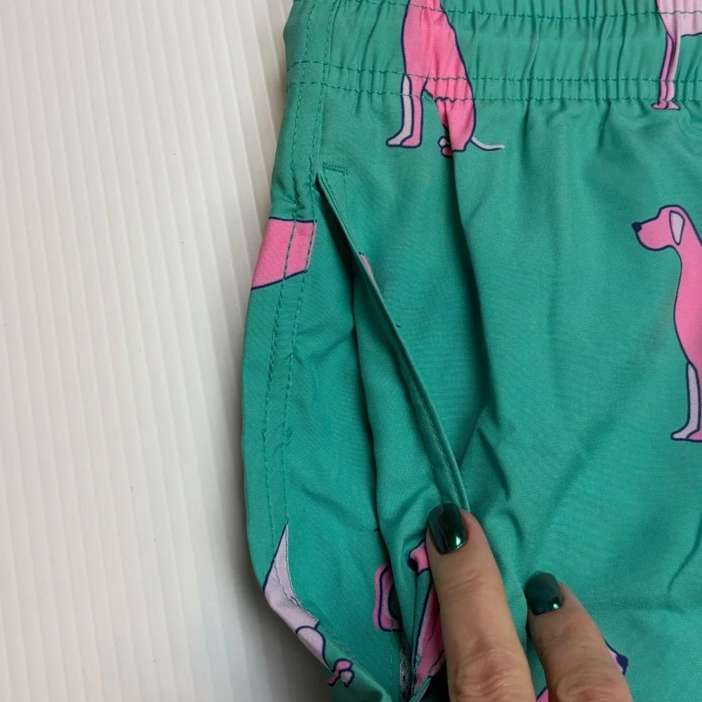 Mens Tropical Dog Print Swim Trunks Teal‎ Pink Retro Preppy Board Shorts